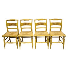 Vintage L. Hitchcock Yellow Stenciled Rush Seat Dining Side Chairs, Set of 4