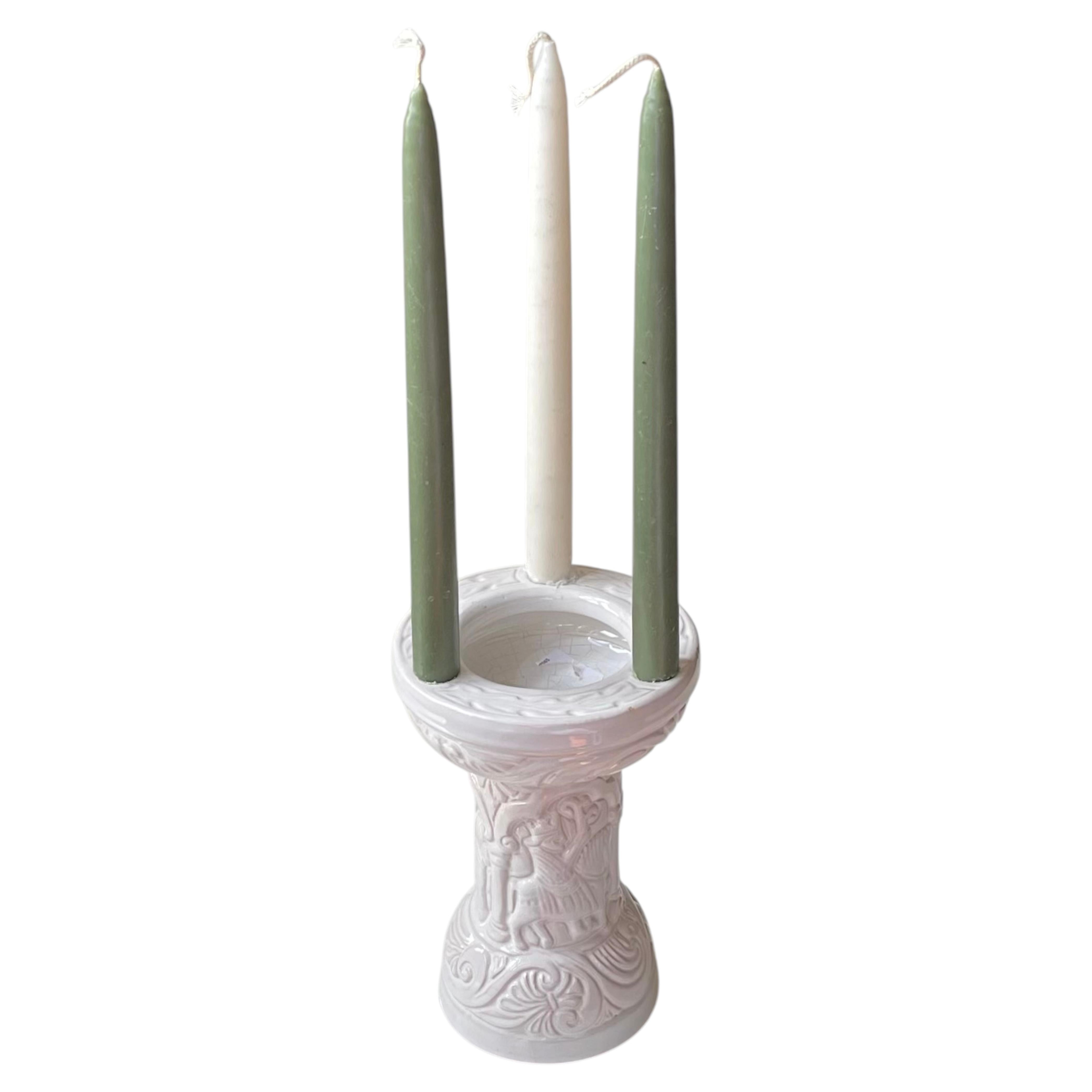 L. Hjorth Taufbecken-Kerzenhalter aus weiß glasierter Terrakotta, Dänemark, 1950er Jahre im Angebot