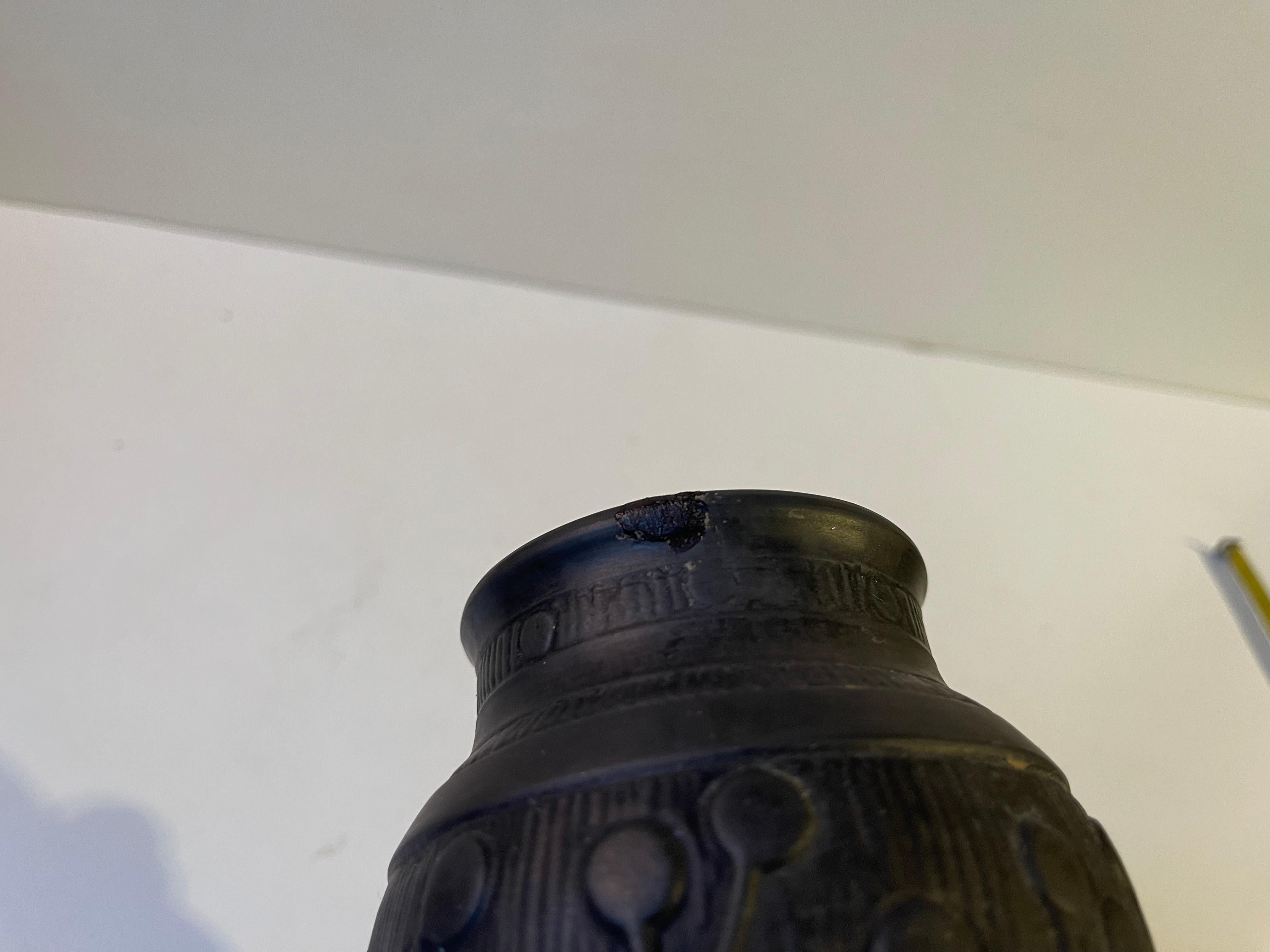 Glazed L. Hjorth Black Jugend Terracotta Vase in the style of Thorvald Bindesbøll, 1890 For Sale