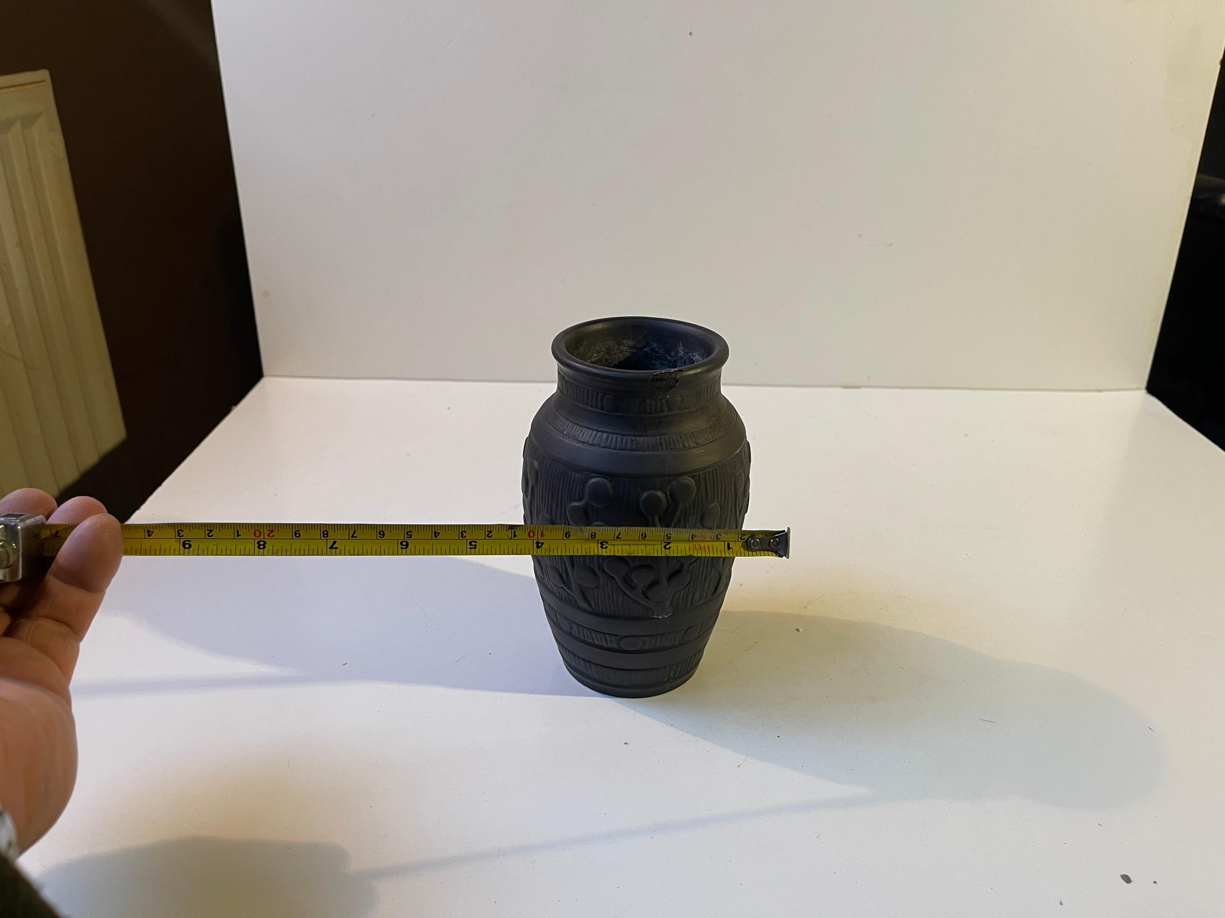 Late 19th Century L. Hjorth Black Jugend Terracotta Vase in the style of Thorvald Bindesbøll, 1890 For Sale