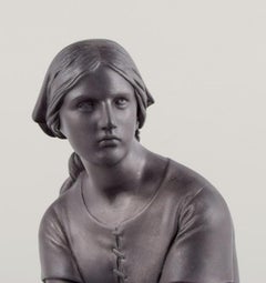 L. Hjorth, Bornholm.  Figure of Joan of Arc in black terracotta.