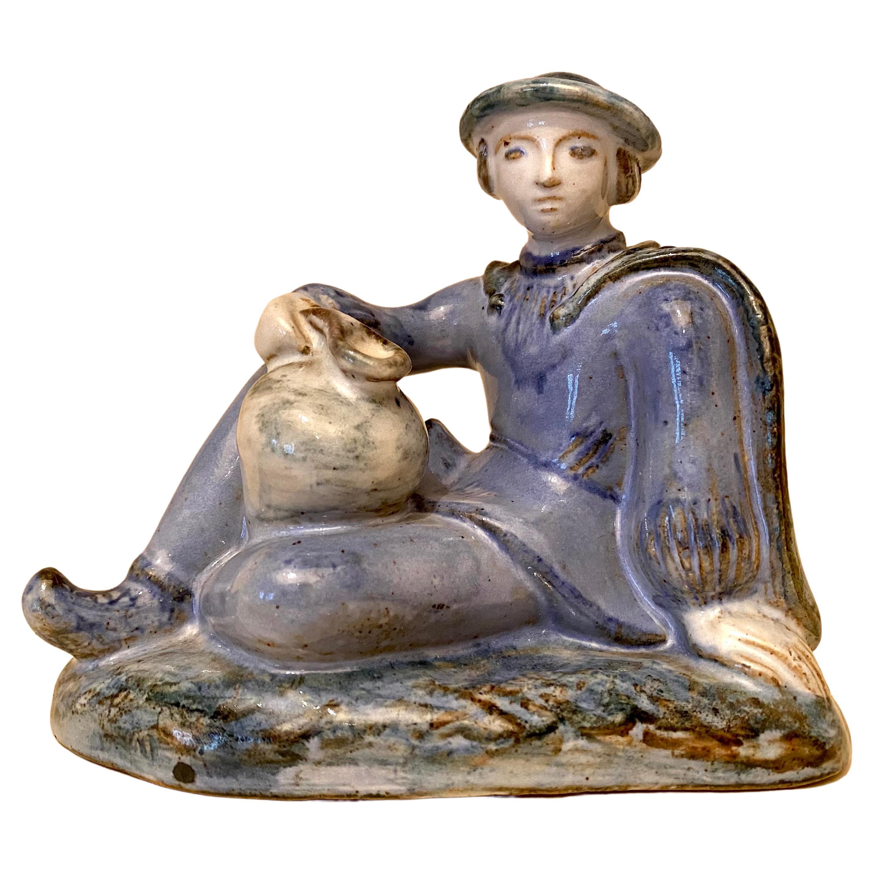 L. Hjorth Ceramic Sculpture of a Boy in Blue