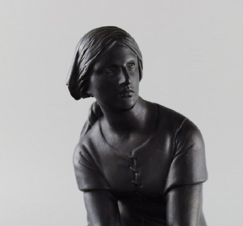 Danish L. Hjorth, Denmark, Figure in Black Terracotta, Jeanne d'Arc