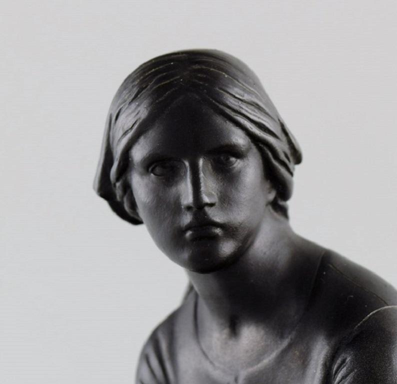 Early 20th Century L. Hjorth, Denmark, Figure in Black Terracotta, Jeanne d'Arc