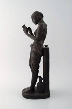 L. Hjorth, Denmark, Rare Figure of Half-Naked Woman in Black Terracotta