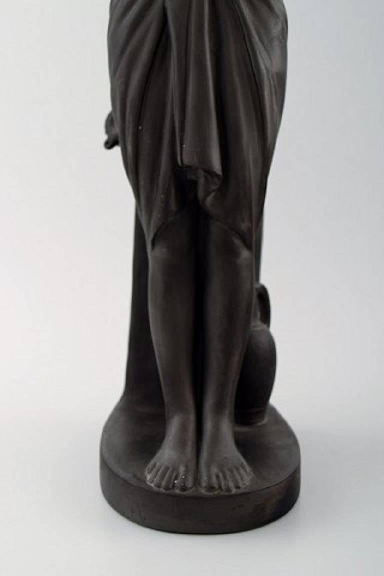 Neoclassical L. Hjorth, Denmark, Rare Figure of Half-Naked Woman in Black Terracotta