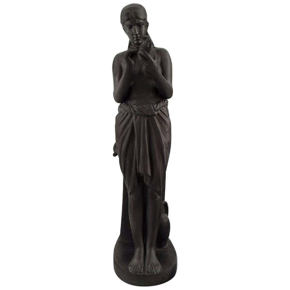 L Hjorth Denmark Rare Figure Of Half Naked Woman In Black Terracotta
