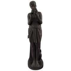 L. Hjorth, Denmark, Rare Figure of Half-Naked Woman in Black Terracotta