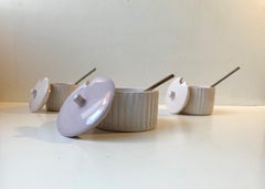 L. Hjorth Fluted White Ceramic Jars Marmelade, Mustard and Sugar, 1940s