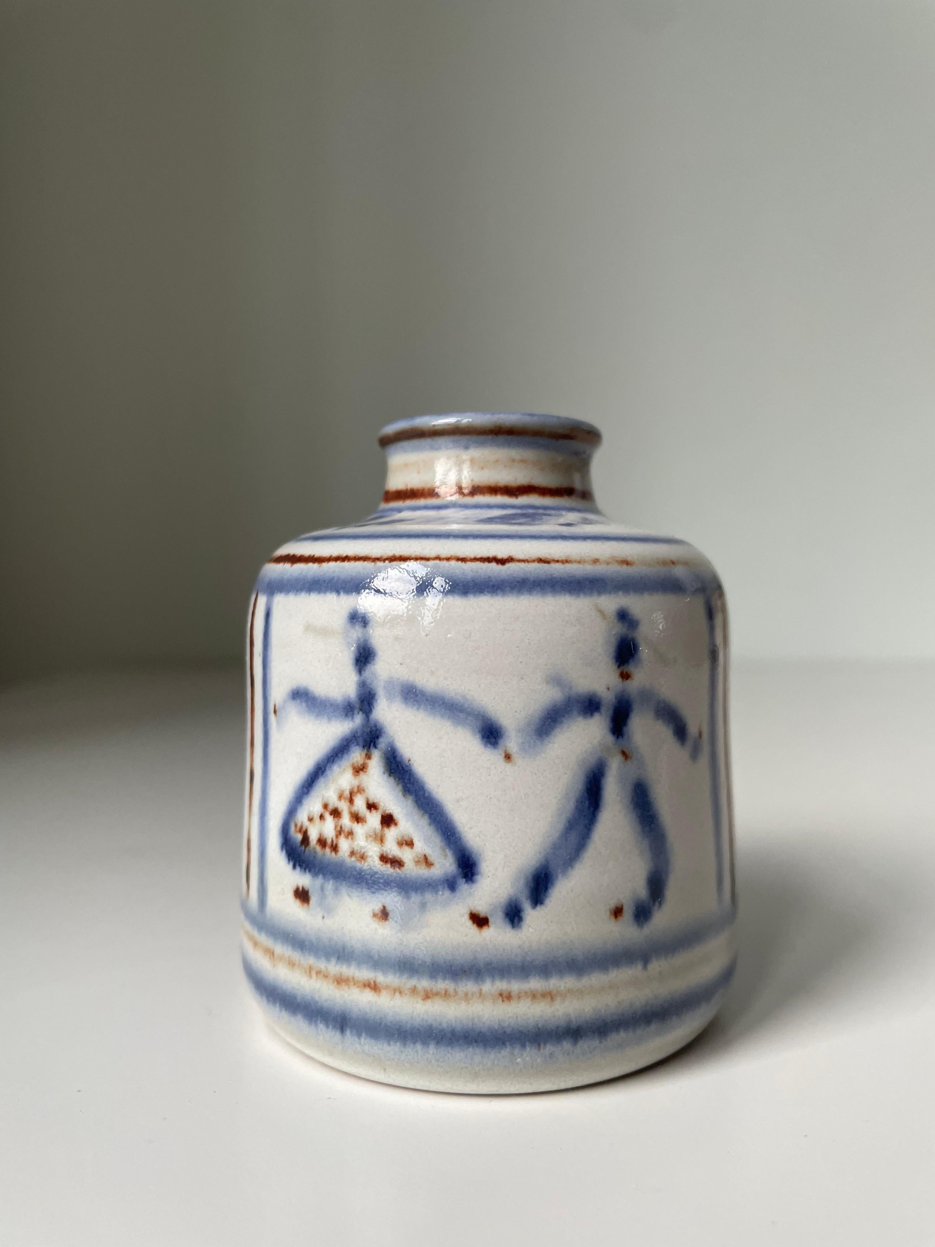 L. Hjorth Hand-Decorated Blue White Vase, 1950s In Good Condition For Sale In Copenhagen, DK