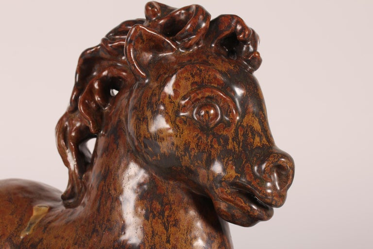 Mid-Century Modern Huge L. Hjorth Horse Figurine by Gertrud Kudielka Danish Midcentury Ceramic For Sale