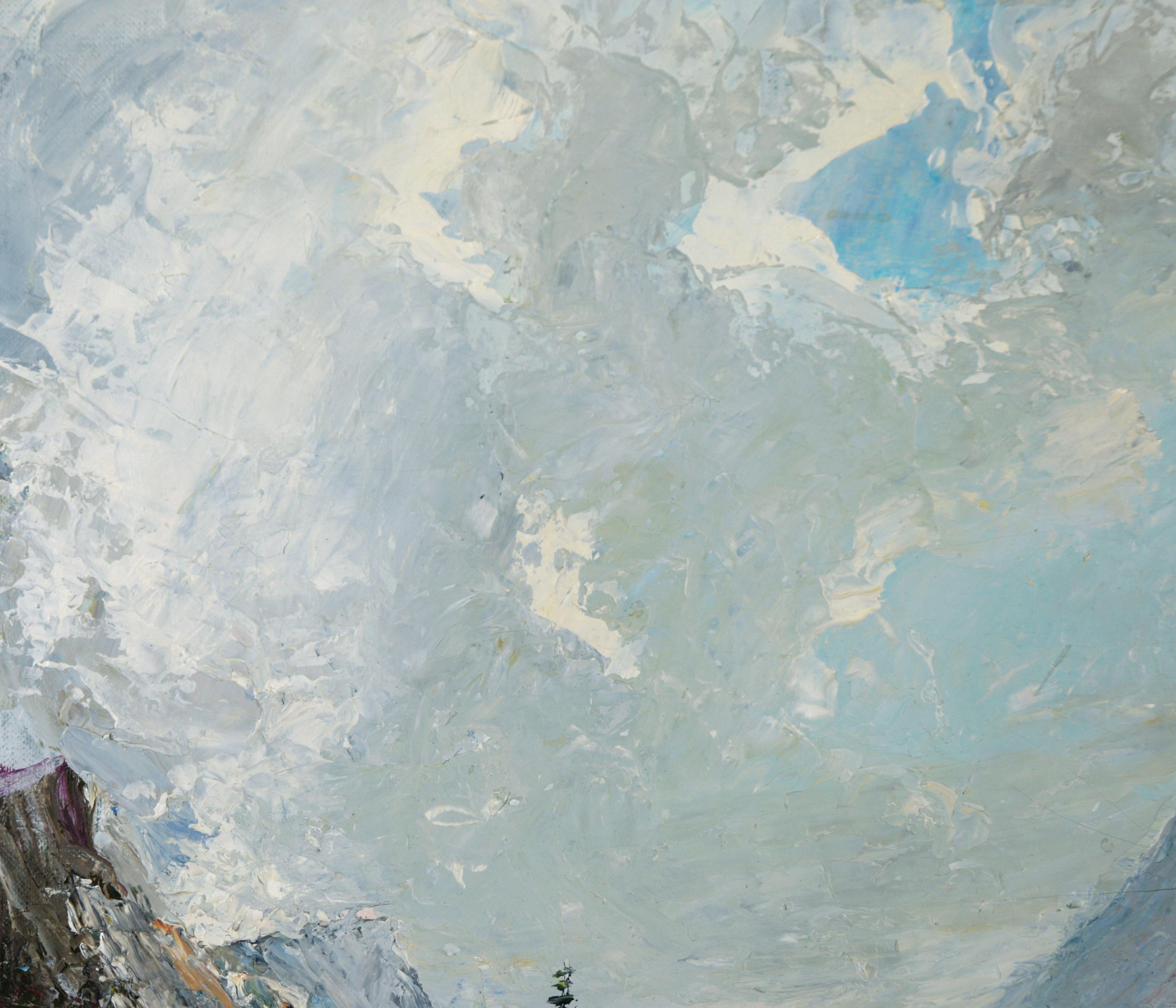 Mountain Lake - Mid Century Modern Landscape with Heavy Impasto in Oil - Painting by L. Hutchings