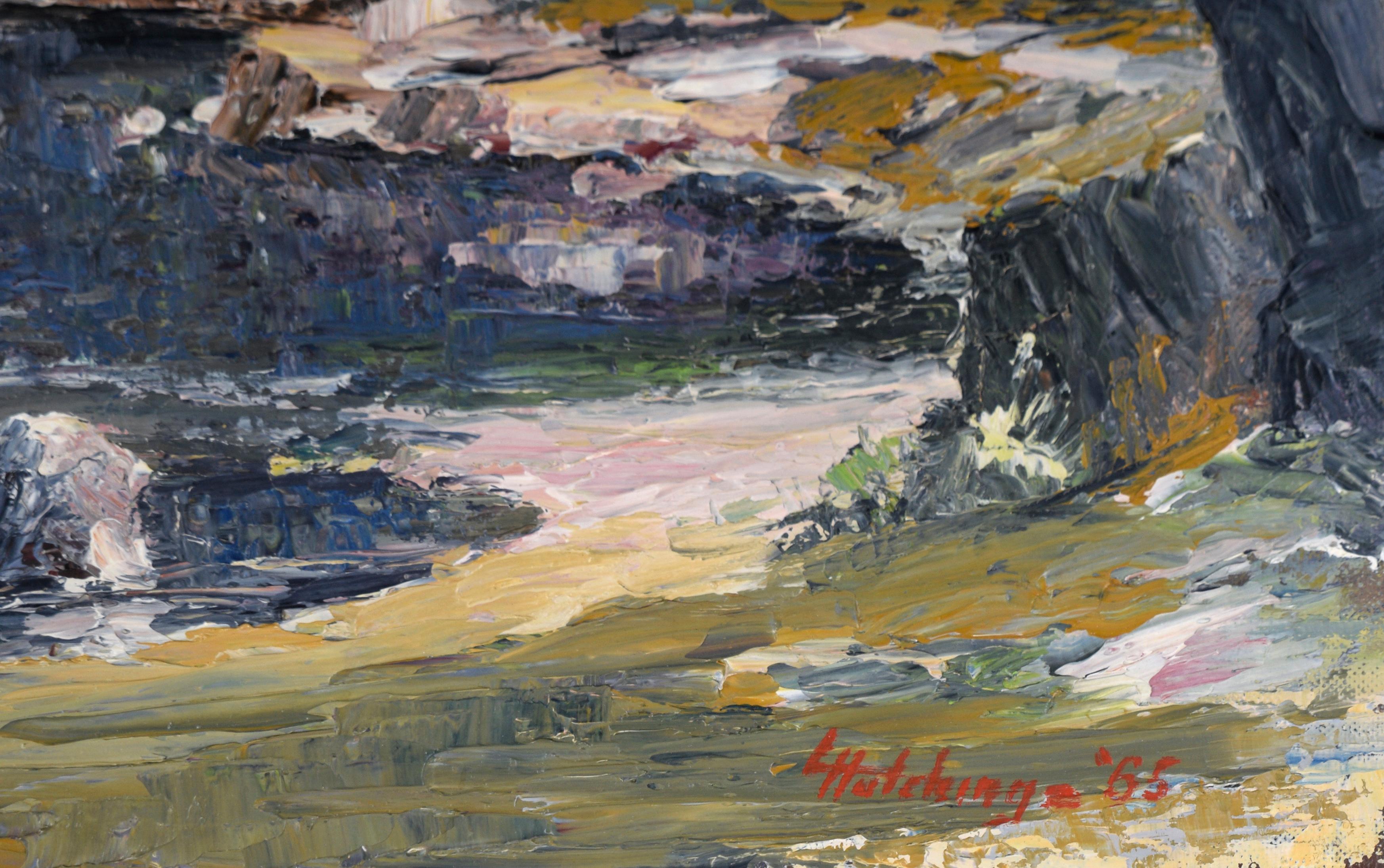 Mountain Lake - Mid Century Modern Landscape with Heavy Impasto in Oil For Sale 1