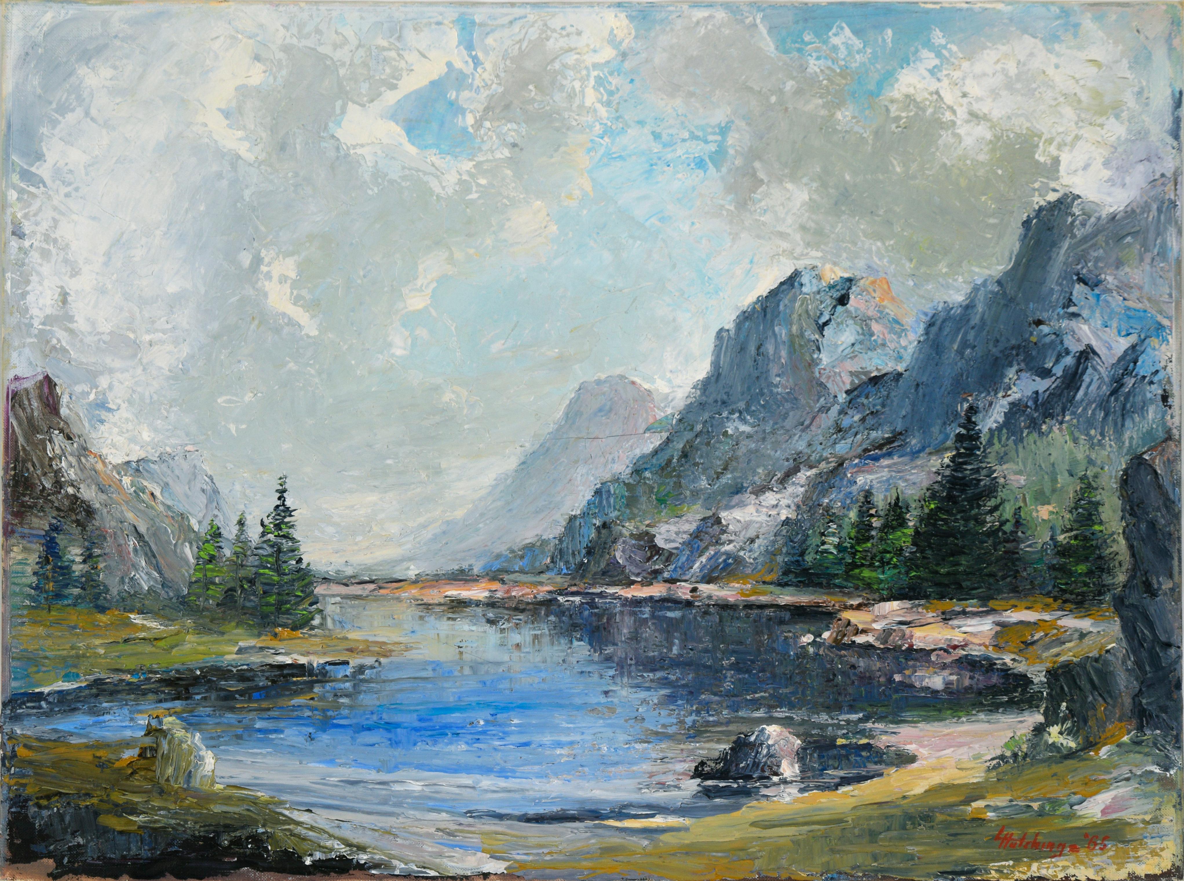 Mountain Lake - Mid Century Modern Landscape with Heavy Impasto in Oil