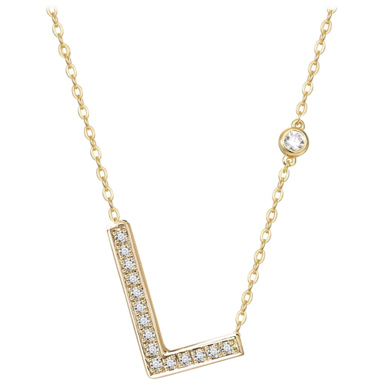 L Initial Bezel Chain Necklace For Sale at 1stDibs