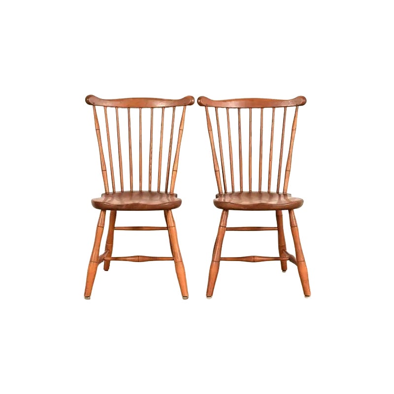L. & J. G. Stickley American Colonial Solid Cherry Wood Side Chairs, Pair For Sale
