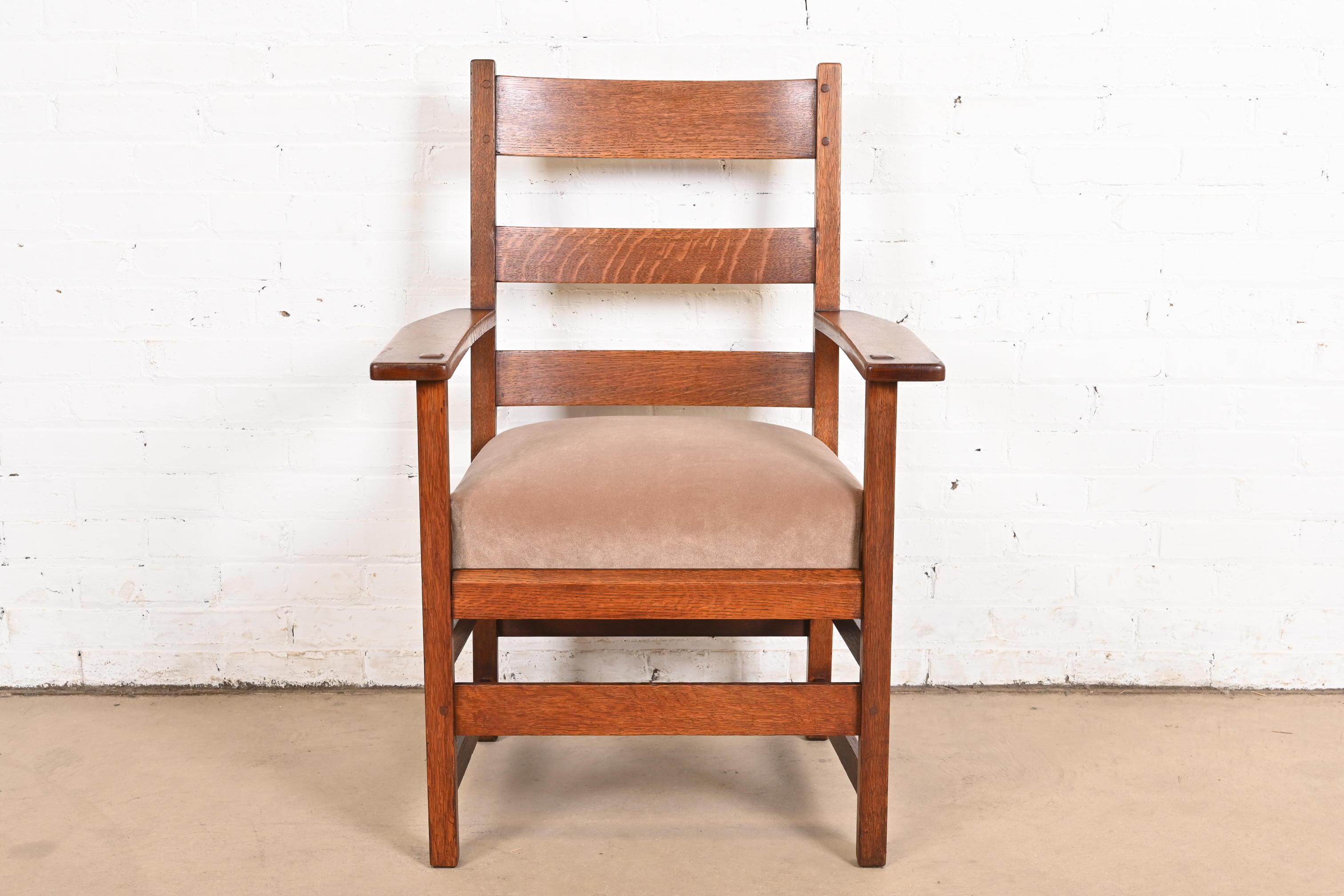 L. & J. G. Stickley Antiker Arts & Crafts-Sessel aus Eichenholz im Missionsstil, um 1900 (Arts and Crafts) im Angebot
