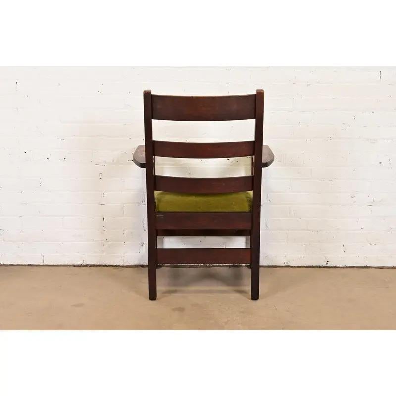 L. & J. G. Stickley Antiker Arts & Crafts-Sessel aus Eichenholz im Missionsstil, um 1910 im Angebot 5