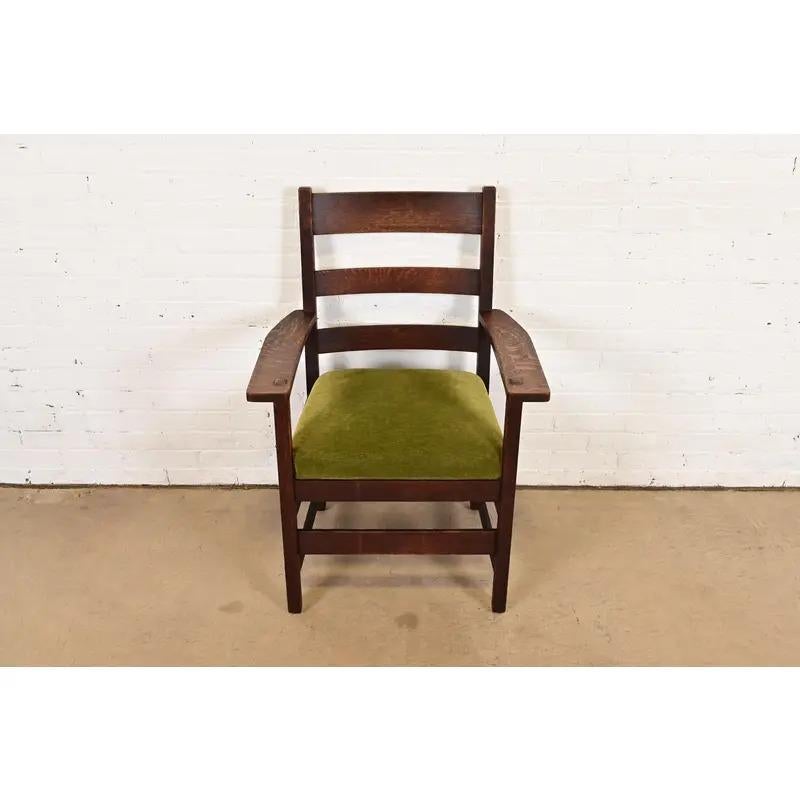 L. & J. G. Stickley Antiker Arts & Crafts-Sessel aus Eichenholz im Missionsstil, um 1910 (Arts and Crafts) im Angebot