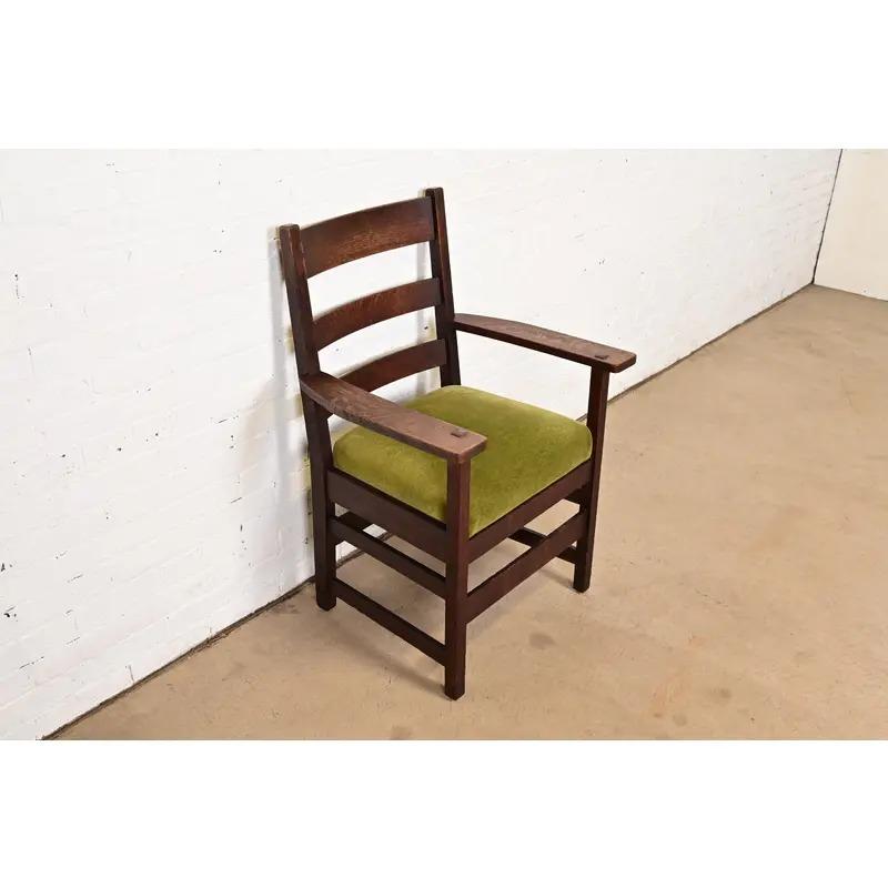 L. & J. G. Stickley Antiker Arts & Crafts-Sessel aus Eichenholz im Missionsstil, um 1910 im Zustand „Gut“ im Angebot in South Bend, IN