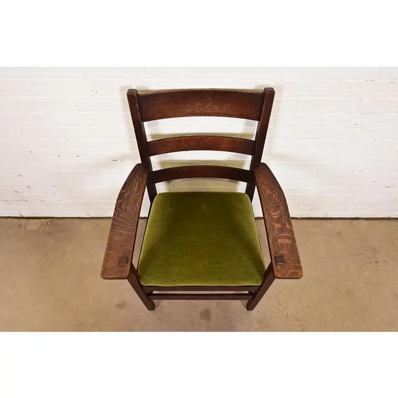 L. & J. G. Stickley Antiker Arts & Crafts-Sessel aus Eichenholz im Missionsstil, um 1910 (20. Jahrhundert) im Angebot