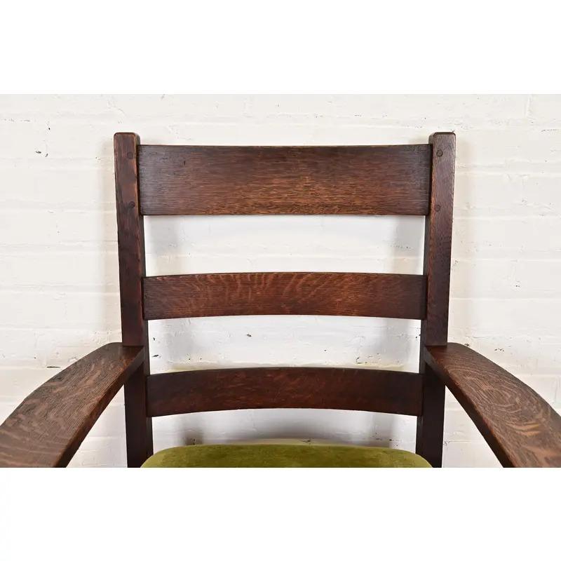 L. & J. G. Stickley Antiker Arts & Crafts-Sessel aus Eichenholz im Missionsstil, um 1910 (Polster) im Angebot