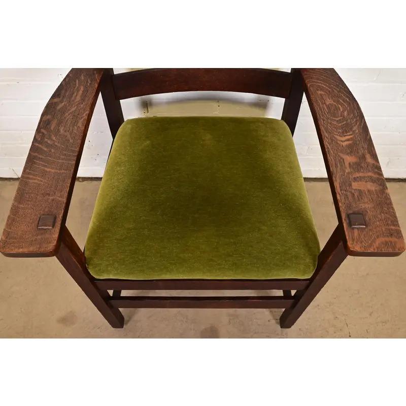 L. & J. G. Stickley Antiker Arts & Crafts-Sessel aus Eichenholz im Missionsstil, um 1910 im Angebot 1