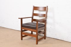 L. & J. G. Stickley Sillón antiguo Mission Arts & Crafts de roble, recién restaurado