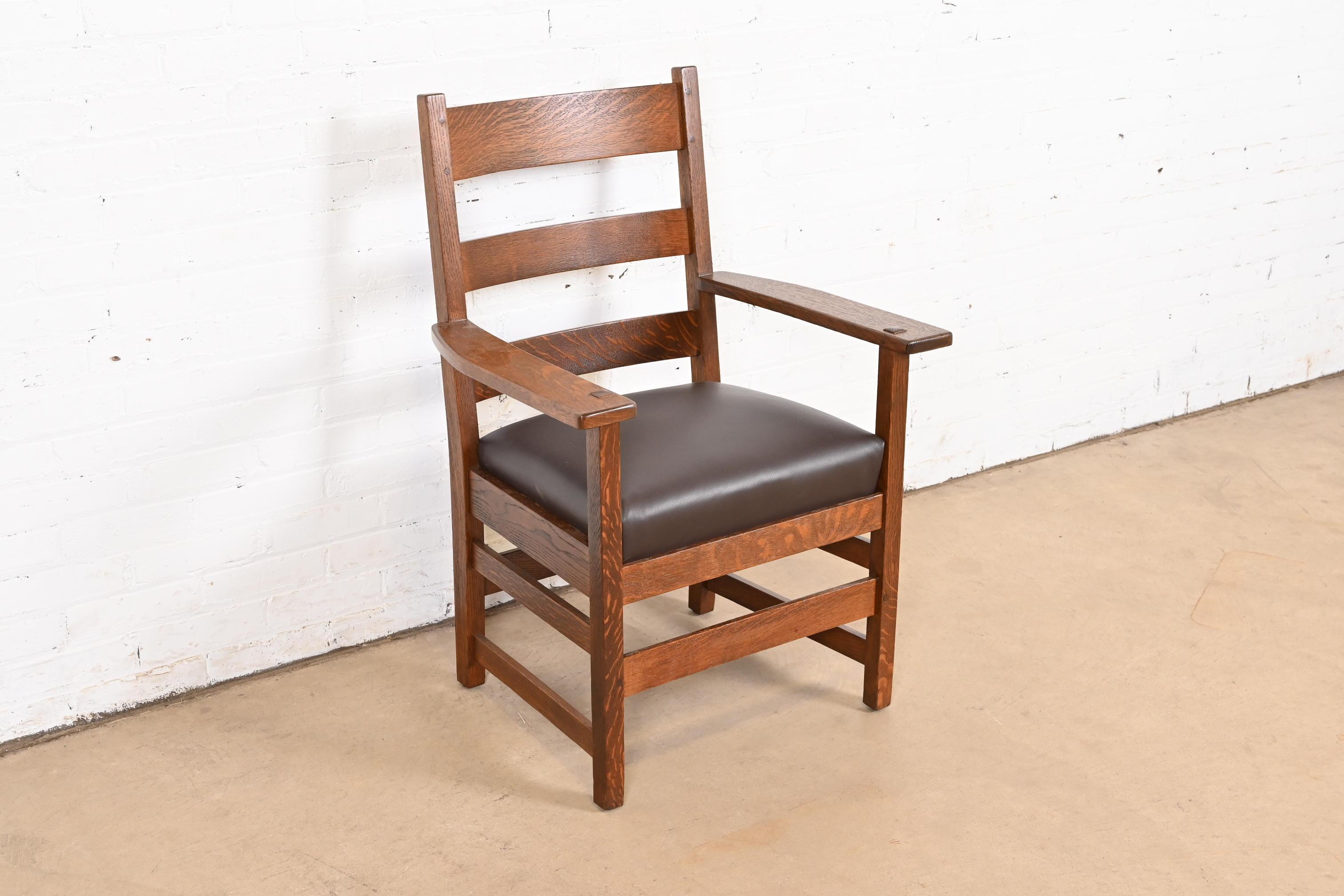 Arts and Crafts L. & J. G. Stickley Antique Mission Oak Arts & Crafts Armchair, Newly Restored For Sale