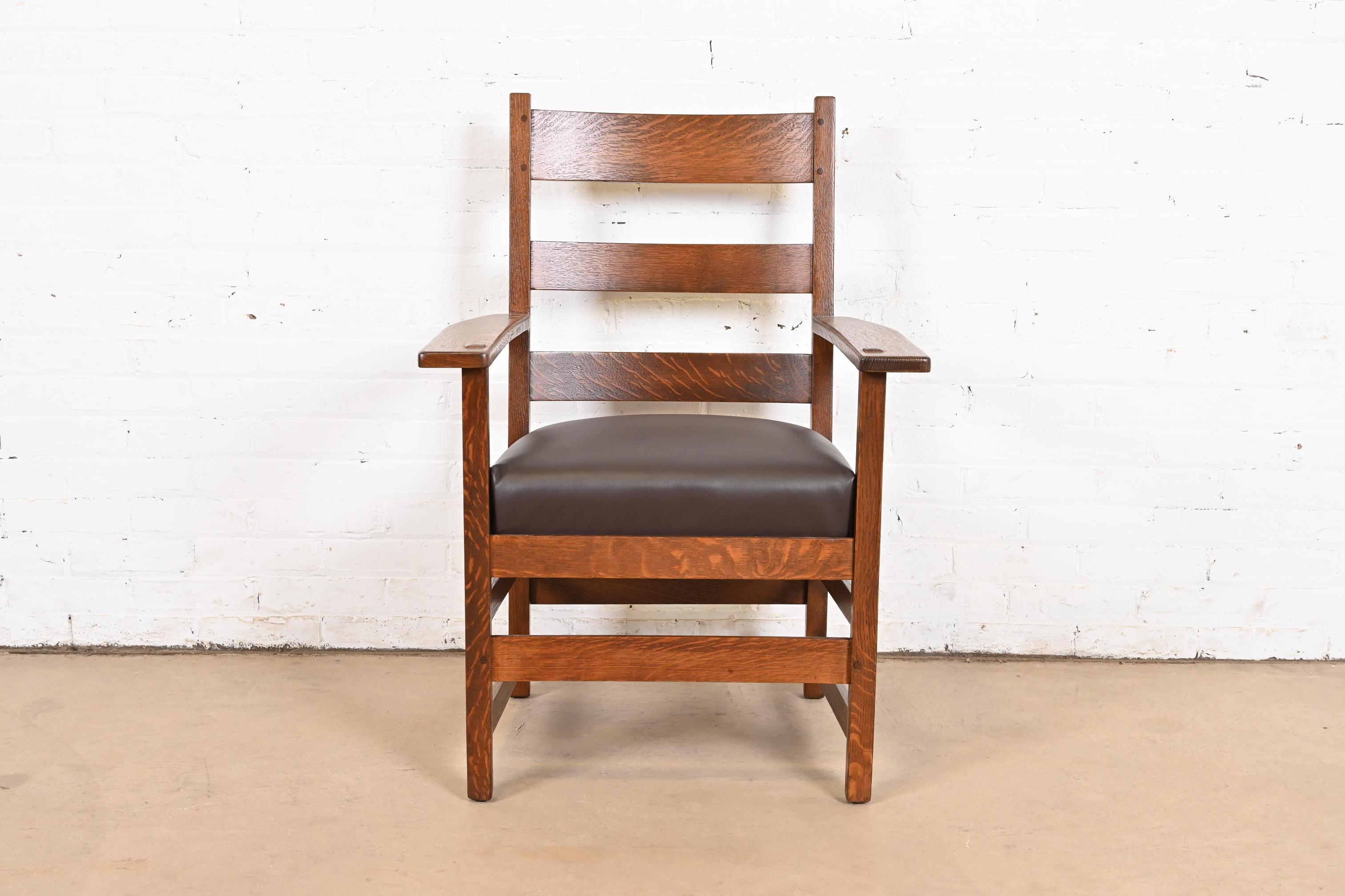 American L. & J. G. Stickley Antique Mission Oak Arts & Crafts Armchair, Newly Restored For Sale