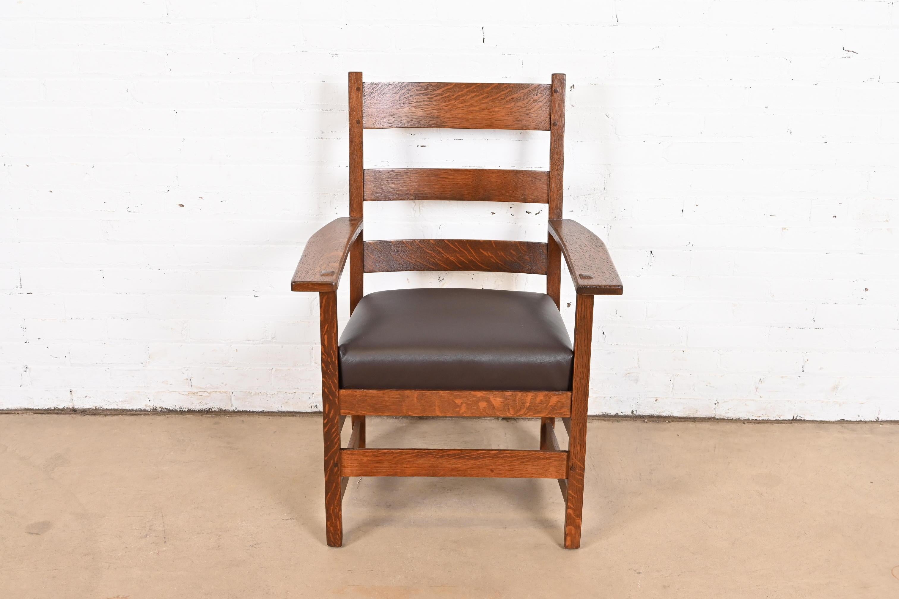 L. & J. G. Stickley Antique Mission Oak Arts & Crafts Armchair, Newly Restored In Good Condition For Sale In South Bend, IN
