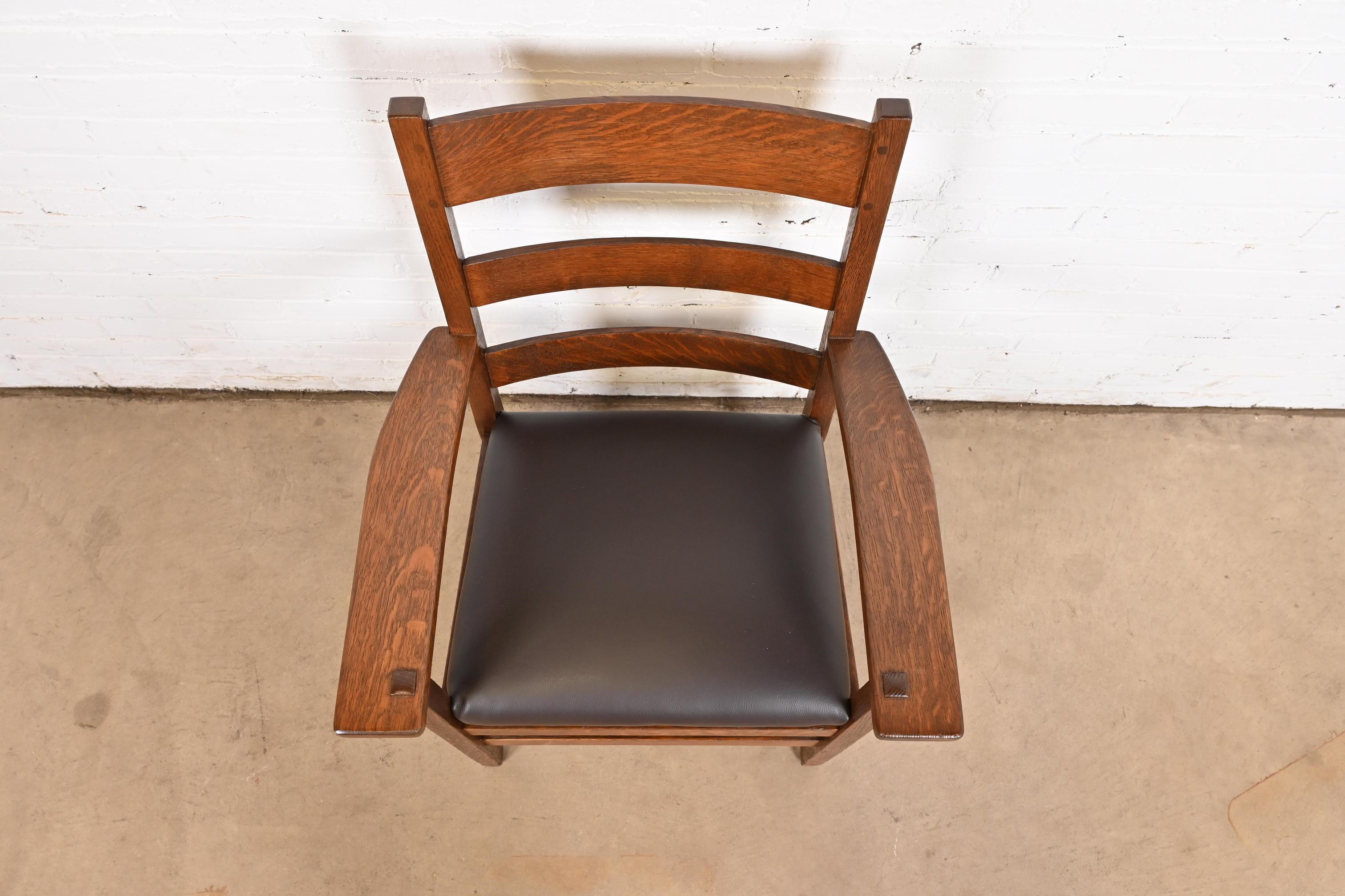 20th Century L. & J. G. Stickley Antique Mission Oak Arts & Crafts Armchair, Newly Restored For Sale