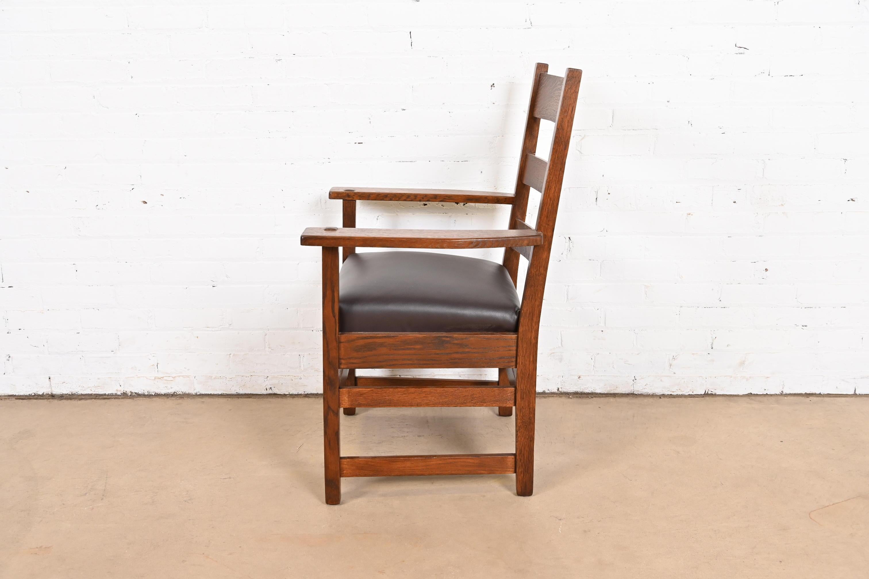 L. & J. G. Stickley Antique Mission Oak Arts & Crafts Armchair, Newly Restored For Sale 2