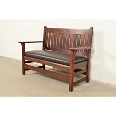 L. & J. G. Stickley Antique Mission Oak Arts & Crafts Bench, Circa 1910