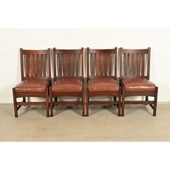 L. & J. G. Stickley Antique Mission Oak Arts & Crafts Dining Chairs, Set of Four
