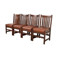 L. & J. G. Stickley Antique Mission Oak Arts & Crafts Dining Chairs, Set of Four