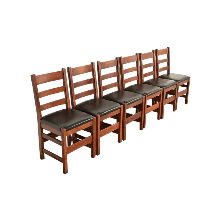 L. & J. G. Stickley Antike Mission Arts & Crafts Esszimmerstühle aus Eiche, Satz von sechs