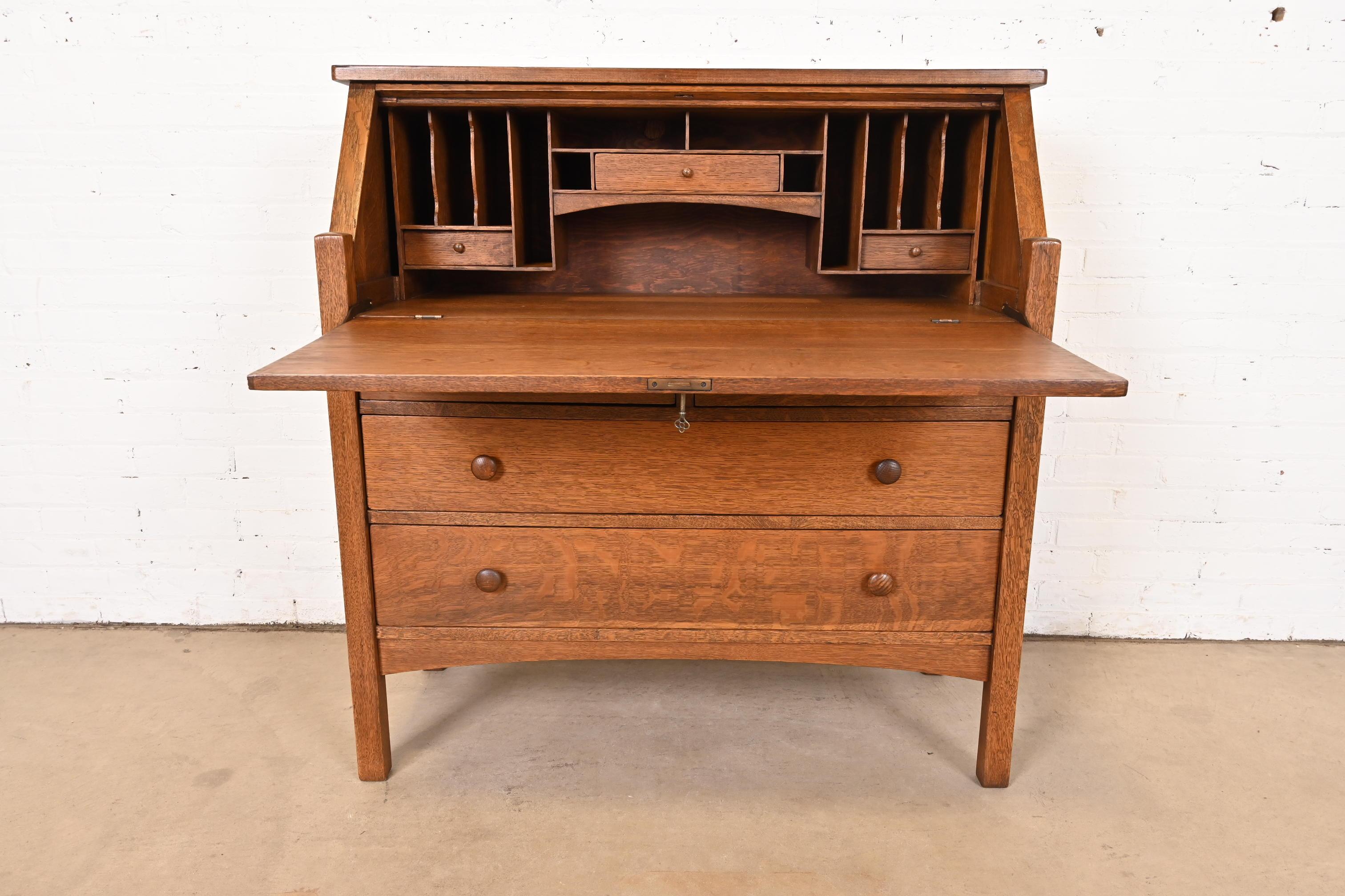 L. & J. G. Stickley Antique Mission Oak Arts & Crafts Drop Front Secretary Desk 3