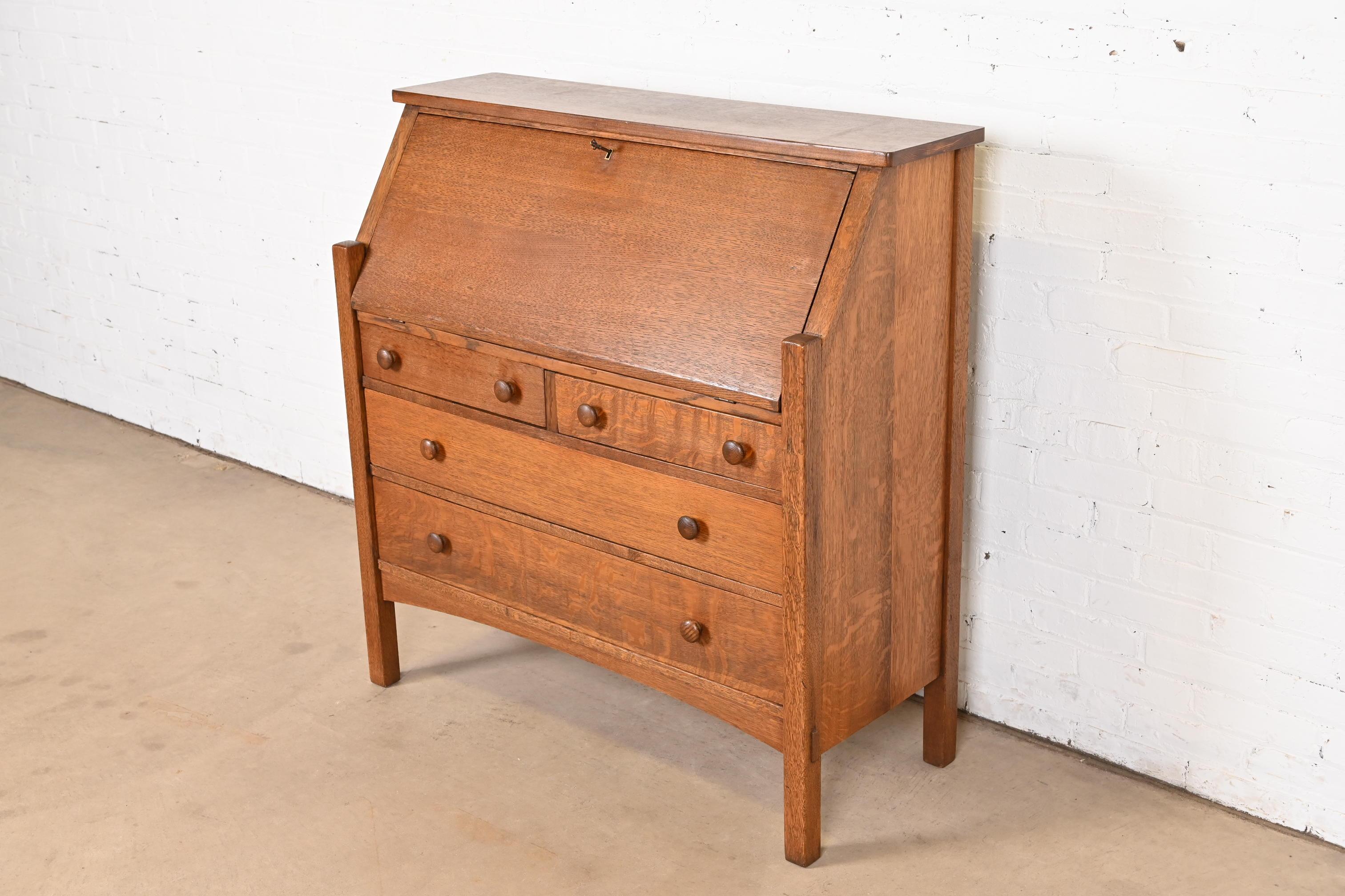 Arts and Crafts L. & J. G. Stickley Antique Mission Oak Arts & Crafts Drop Front Secretary Desk
