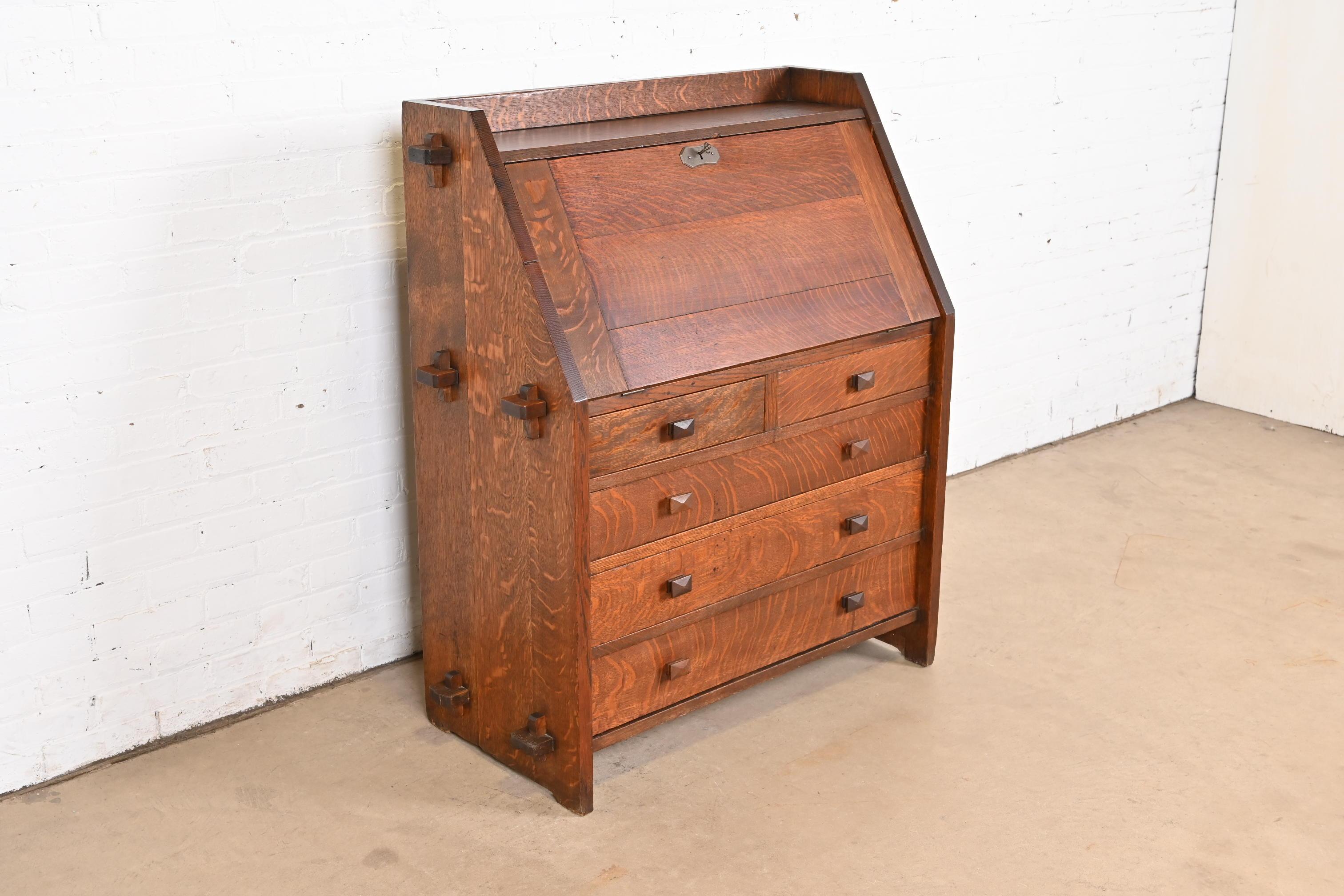 Arts and Crafts L. & J. G. Stickley Antique Mission Oak Arts & Crafts Drop Front Secretary Desk
