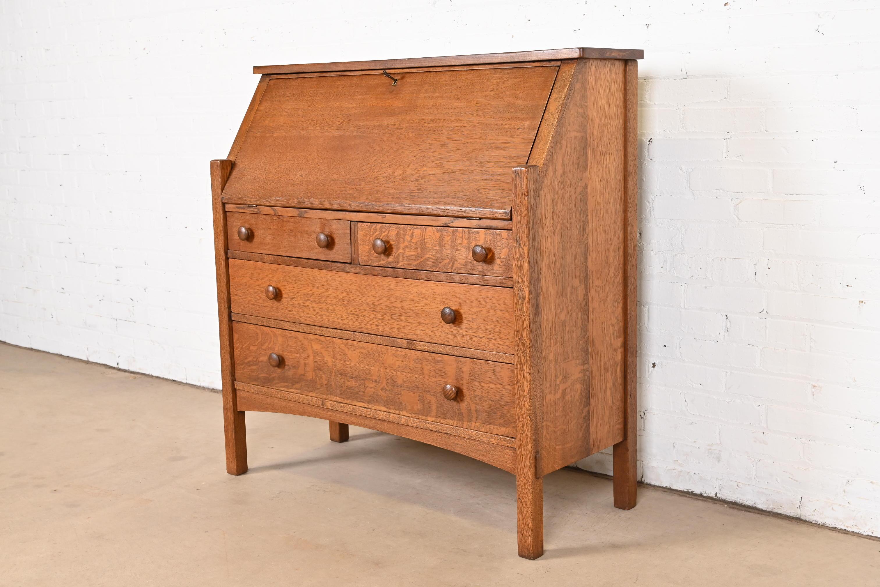 American L. & J. G. Stickley Antique Mission Oak Arts & Crafts Drop Front Secretary Desk