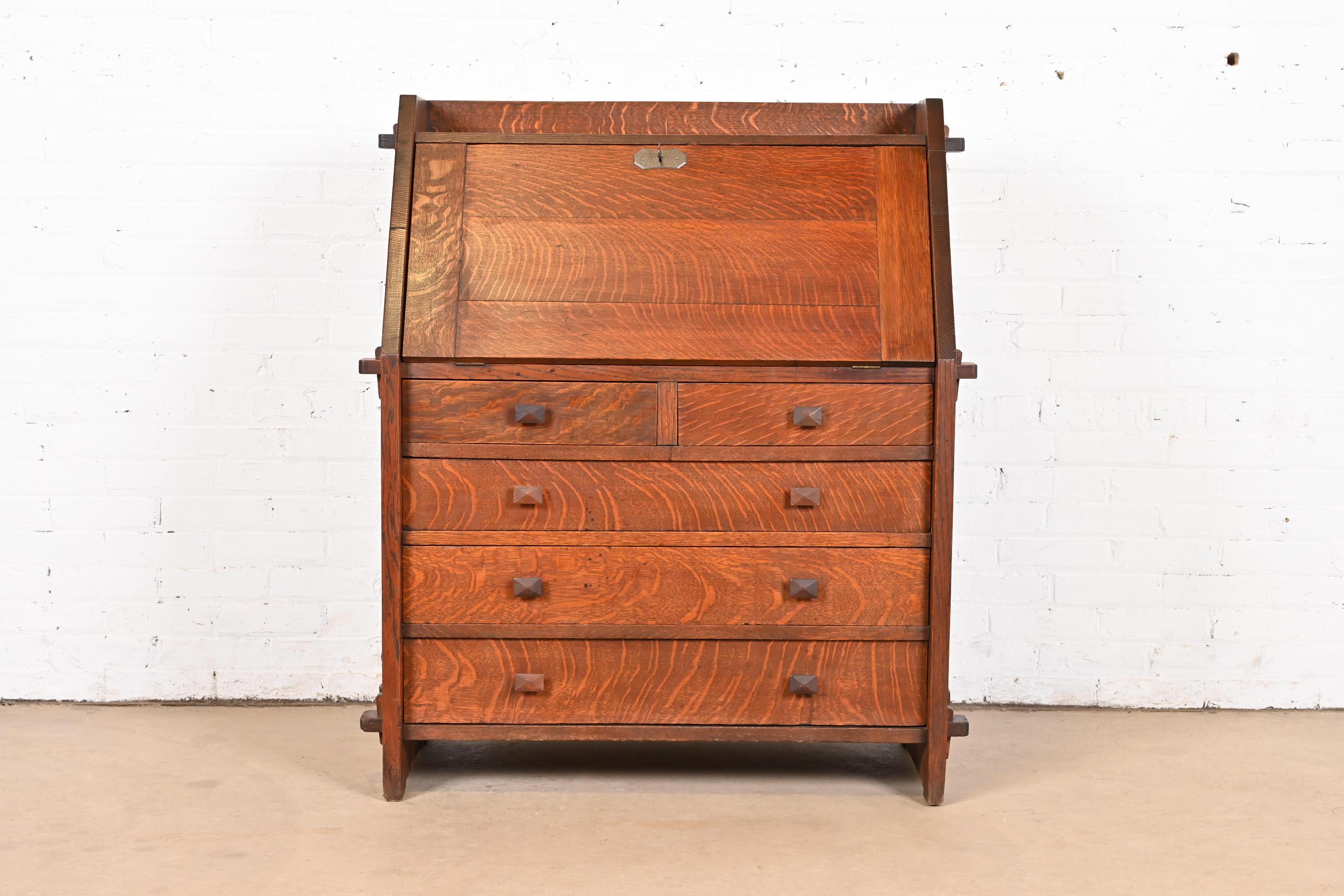 American L. & J. G. Stickley Antique Mission Oak Arts & Crafts Drop Front Secretary Desk