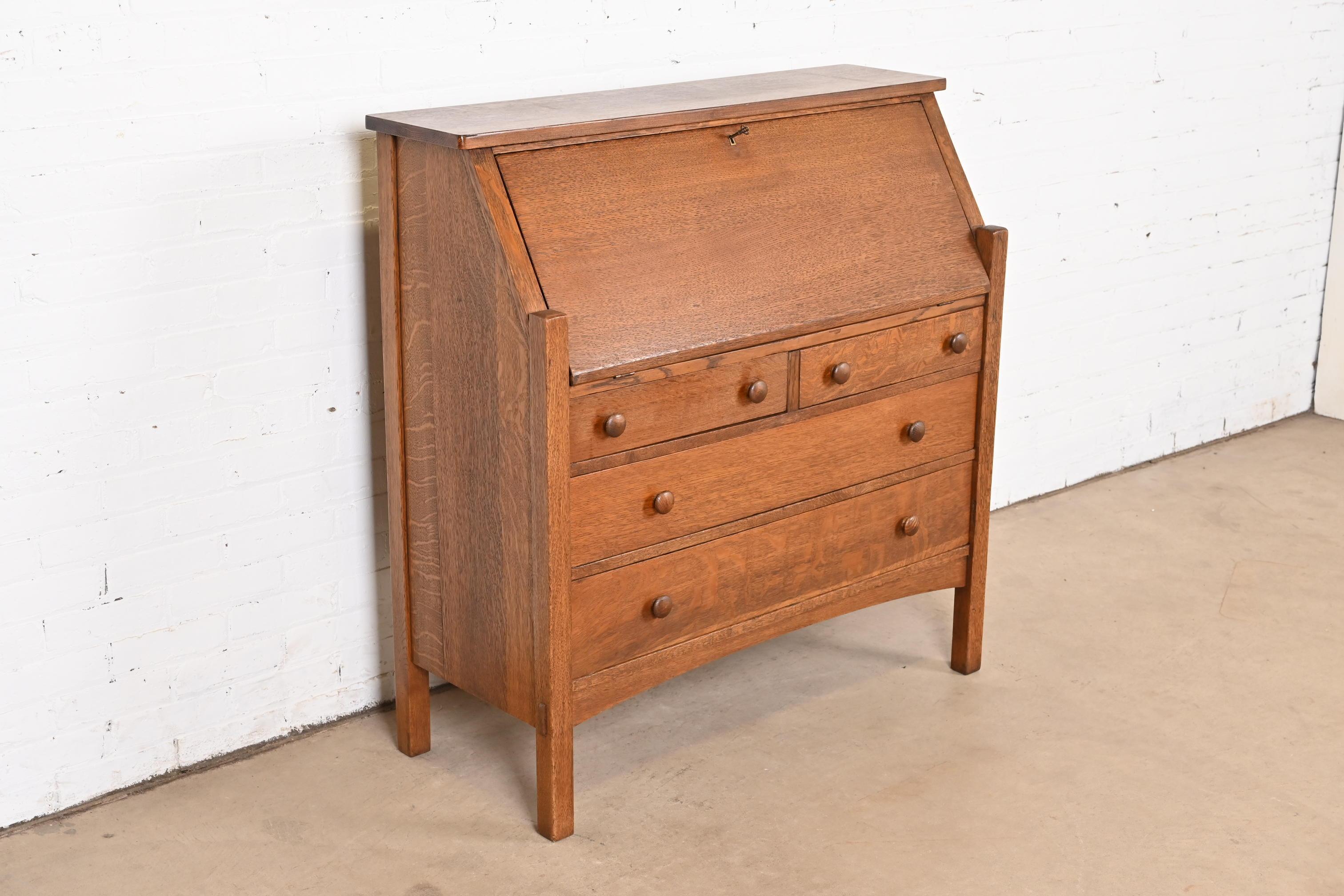 L. & J. G. Stickley Antique Mission Oak Arts & Crafts Drop Front Secretary Desk In Good Condition In South Bend, IN