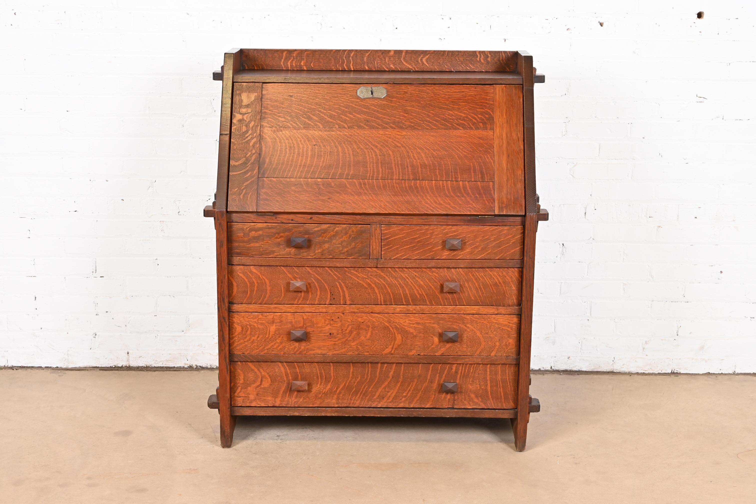 L. & J. G. Stickley Antique Mission Oak Arts & Crafts Drop Front Secretary Desk In Good Condition In South Bend, IN