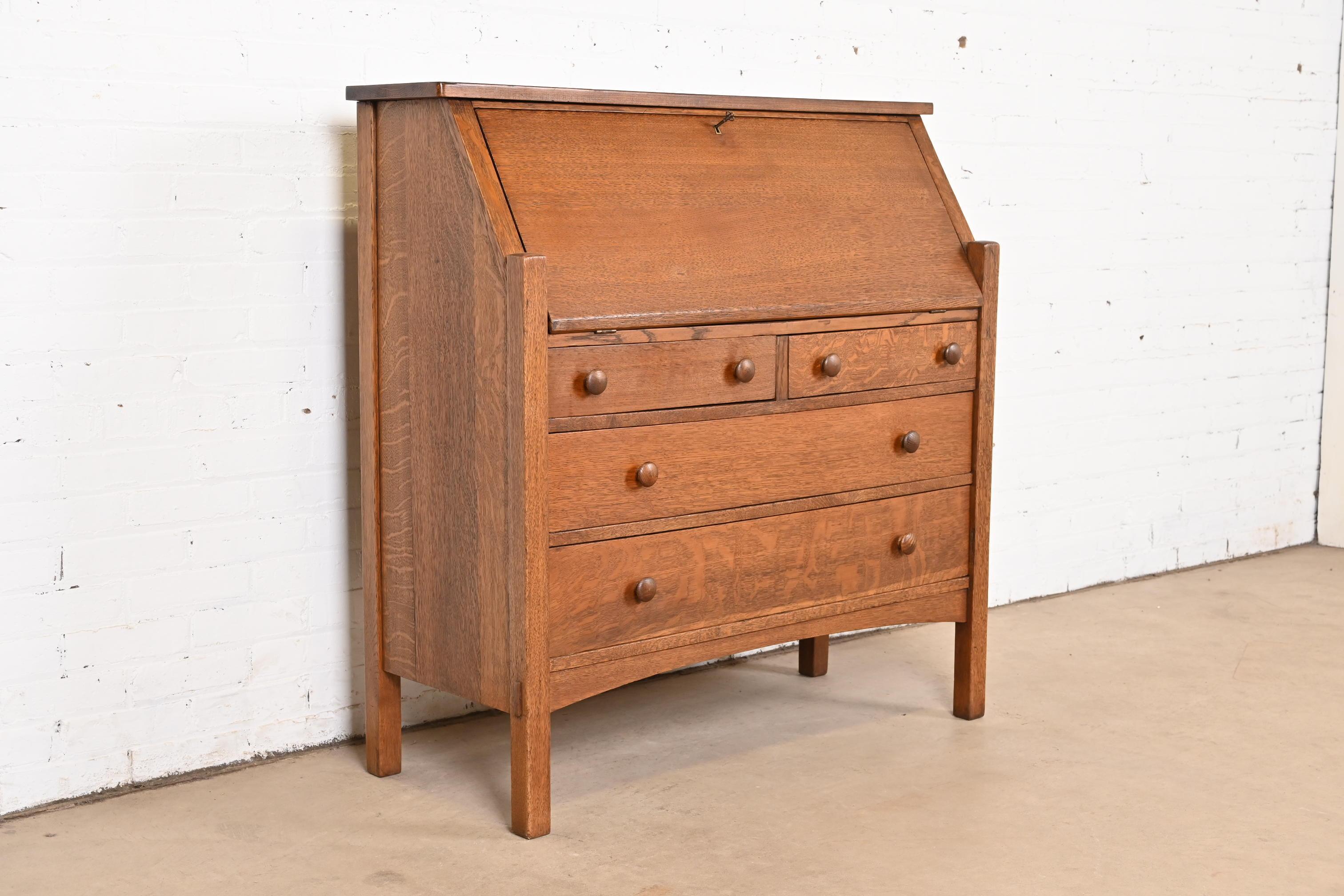 Early 20th Century L. & J. G. Stickley Antique Mission Oak Arts & Crafts Drop Front Secretary Desk