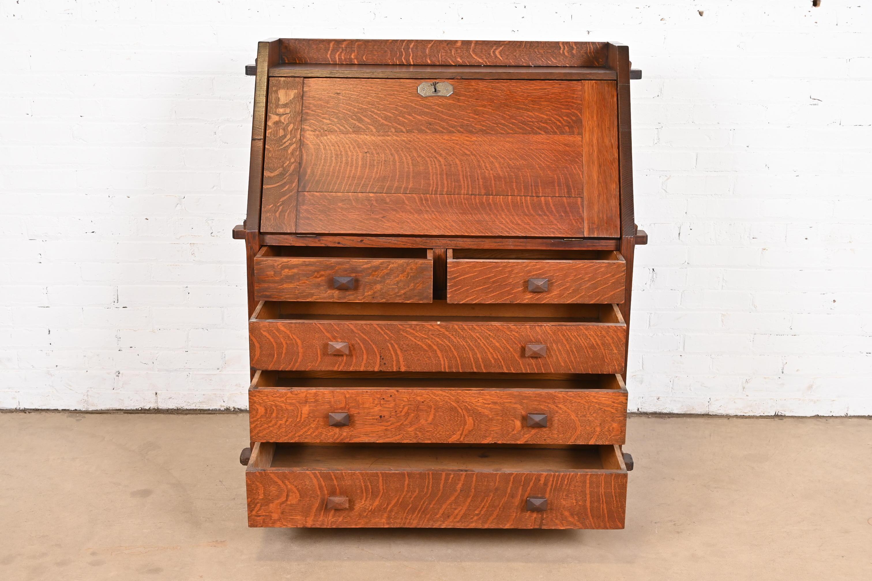 20th Century L. & J. G. Stickley Antique Mission Oak Arts & Crafts Drop Front Secretary Desk