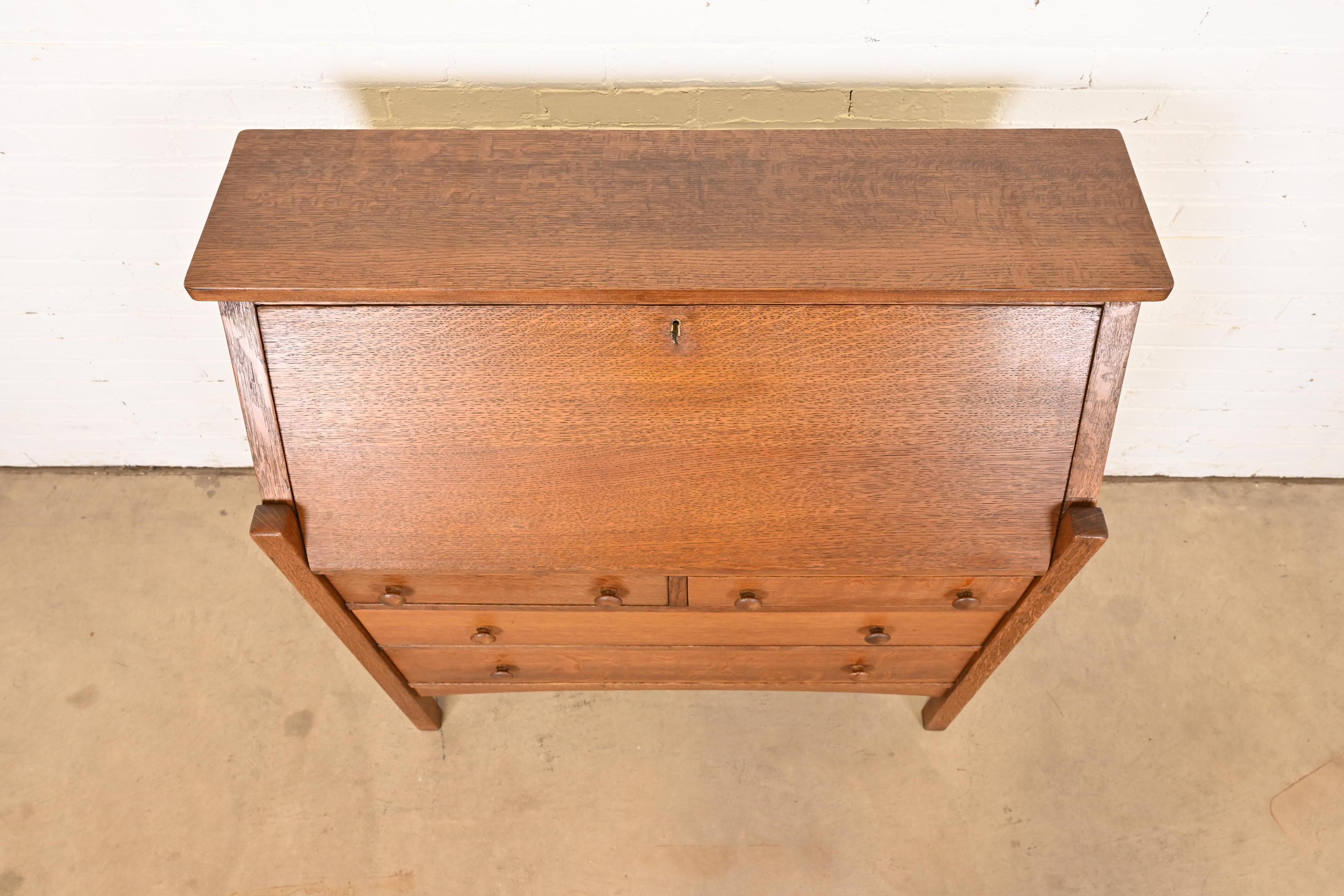 Copper L. & J. G. Stickley Antique Mission Oak Arts & Crafts Drop Front Secretary Desk