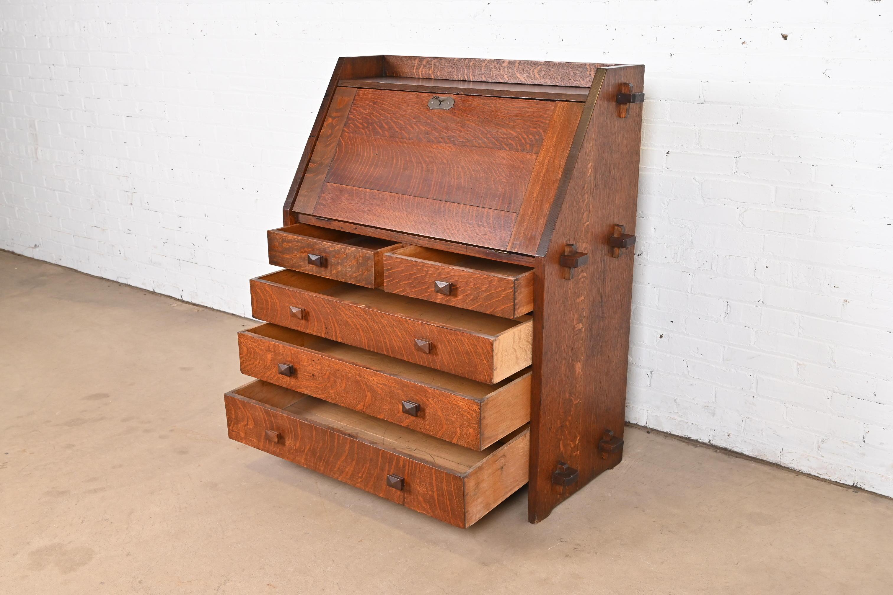 L. & J. G. Stickley Antique Mission Oak Arts & Crafts Drop Front Secretary Desk 1