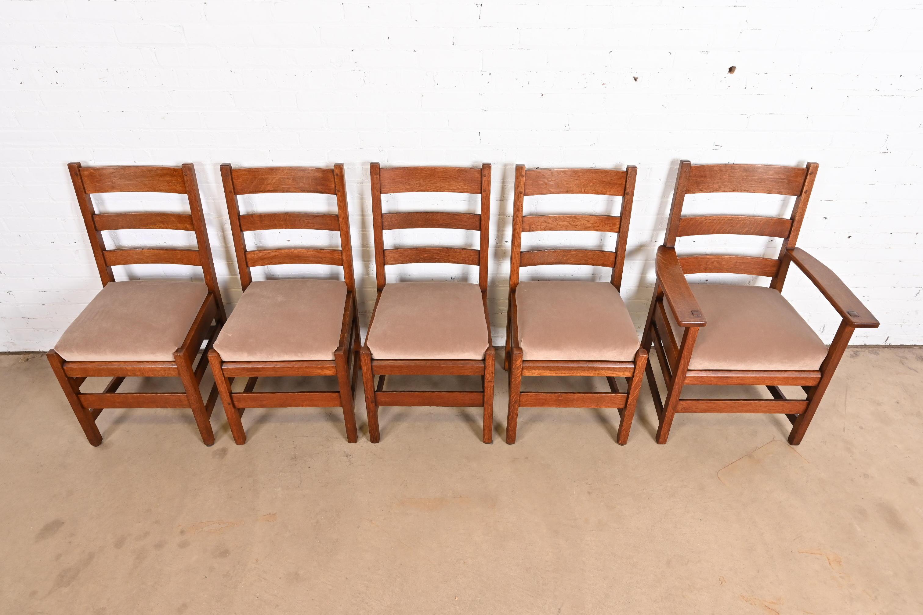 XX secolo L.L.A. e G.G. Stickley Sedie da pranzo con schienale a scaletta in Oak Mission Arts & Crafts in vendita
