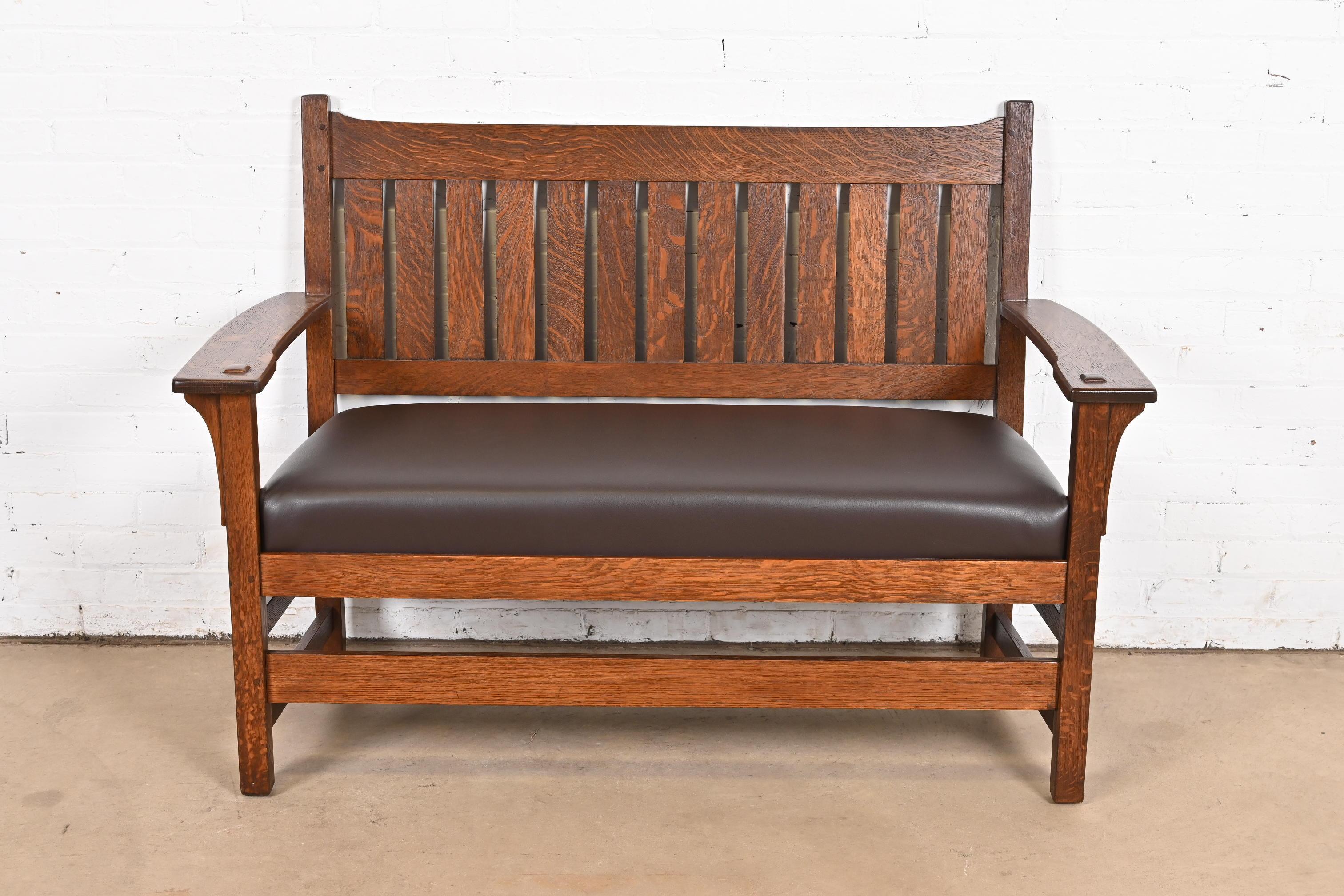 Arts and Crafts L. & J. G. Stickley Antique Mission Oak Arts & Crafts Open Arm Settee, Restored